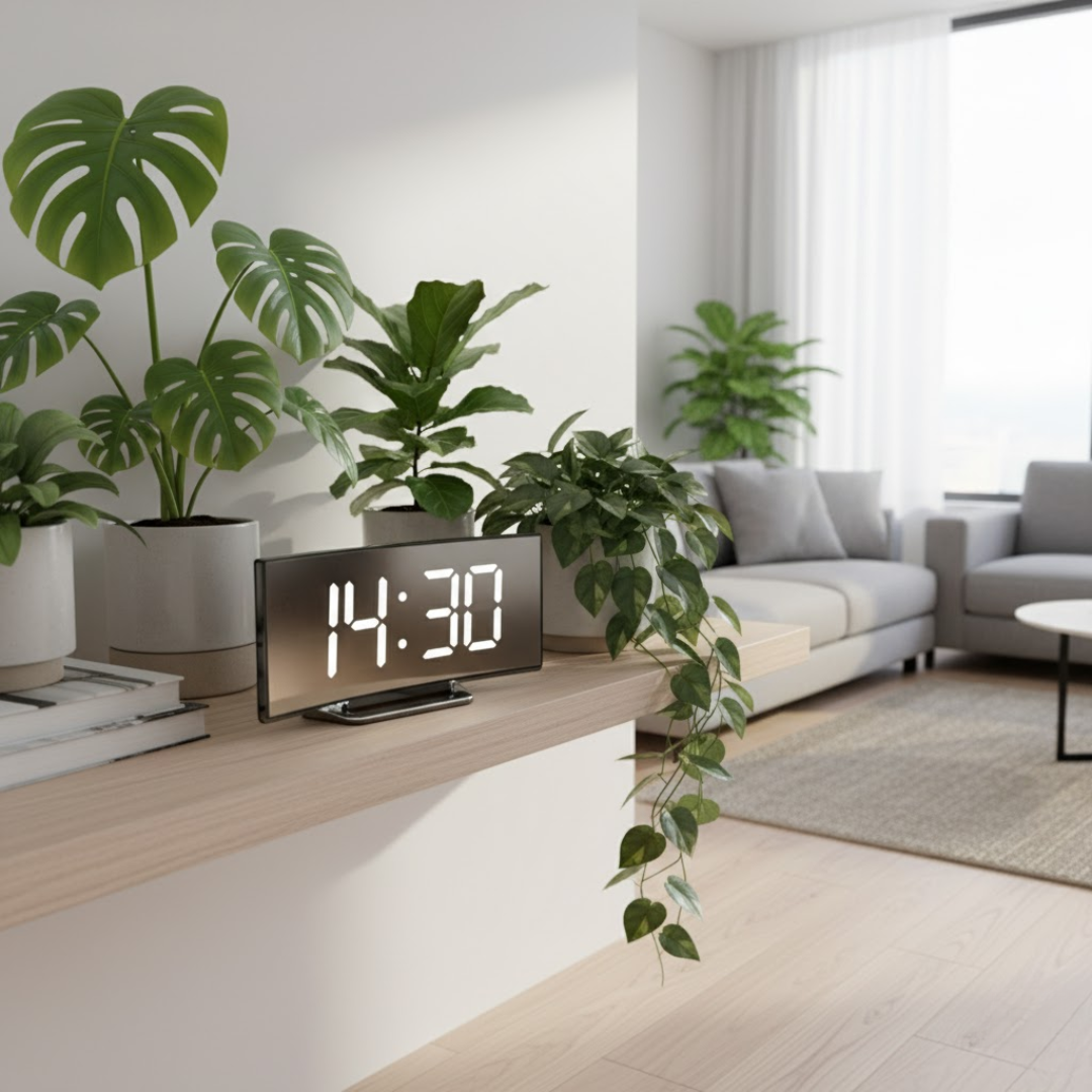 Réveil numérique LED à écran incurvé avec luminosité automatique affichage grand format idéal pour chambre | Koossa