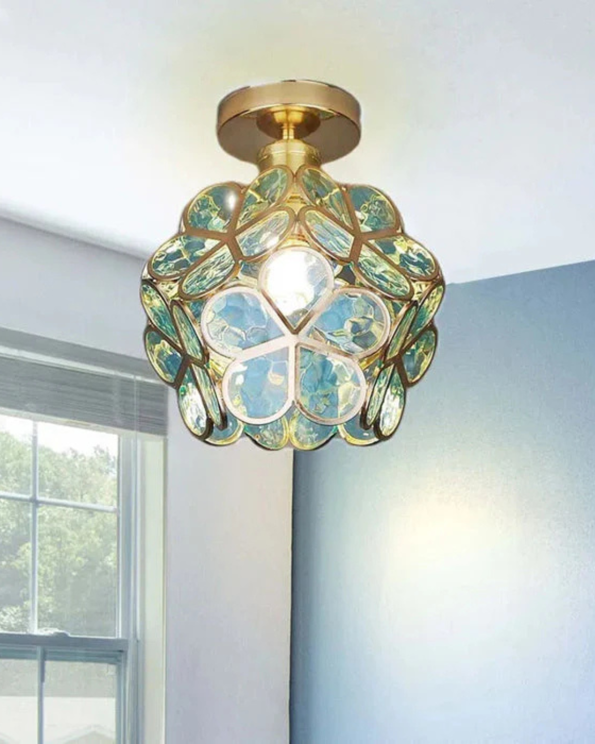 Flower Ceiling Light Flush Mount 8-Inch Gold & Acrylic LED Fixture for Bedroom Hallway Living Room Entry Modern Floral Design | Lonoma