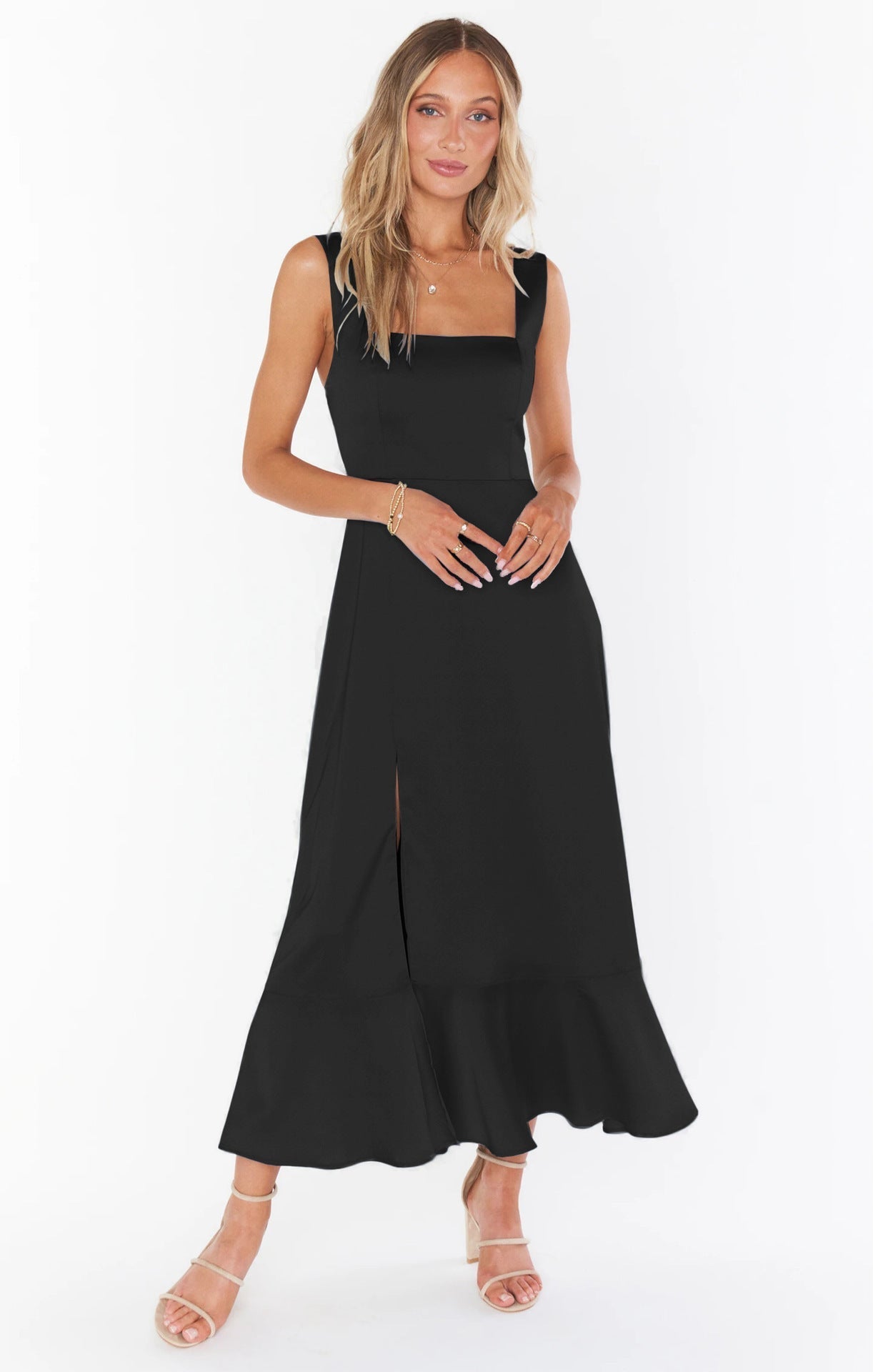 Women's Strapless Bodycon Midi Dress with Lace-Up Detail and Front Slit — Elegant Evening Dress for Cocktail Parties & Special Occasions | Koossa