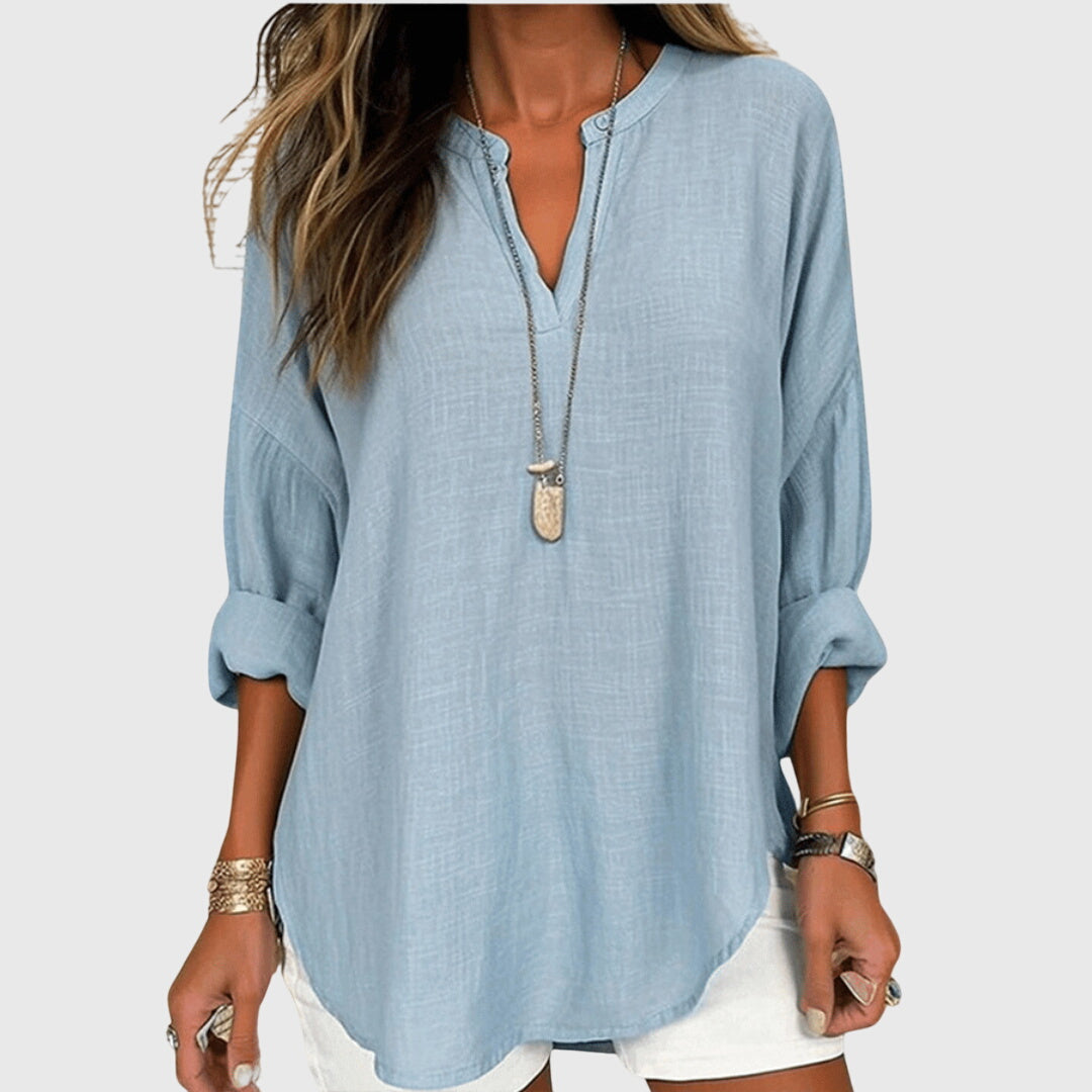 Women's Relaxed Long Sleeve Top in Soft Drape Fabric for Effortless Everyday Elegance | Koossa