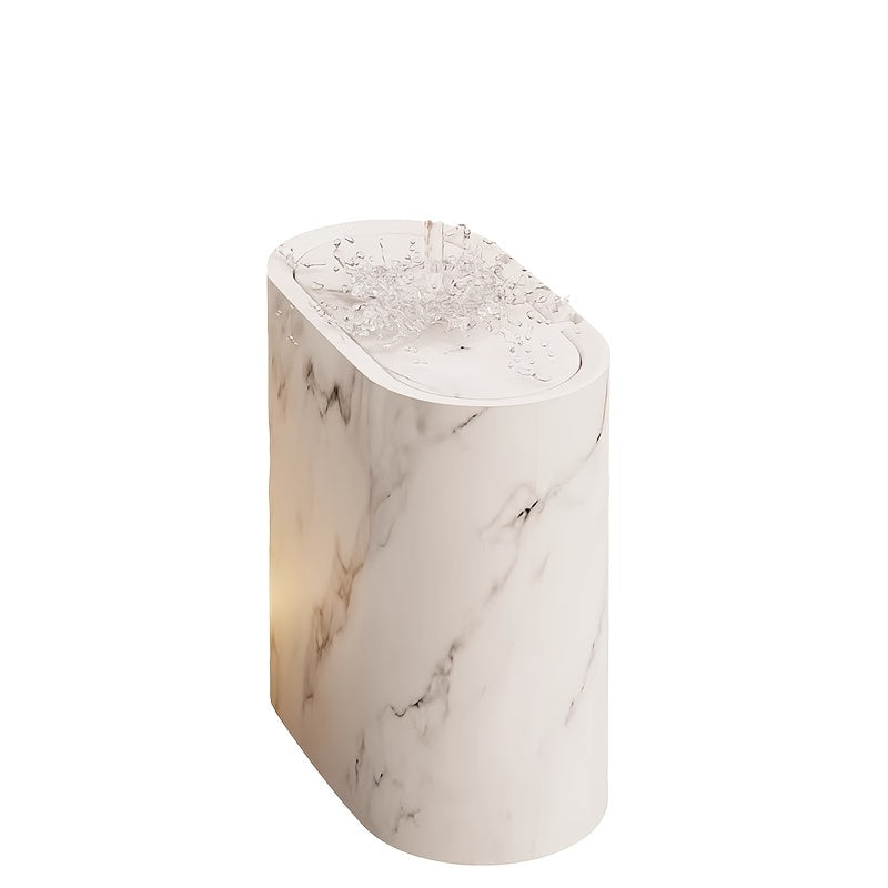 Poubelle Ovale Effet Marbre avec Couvercle 29 cm Salle de Bains Cuisine Compacte Décor Contemporain Élégant | Koossa