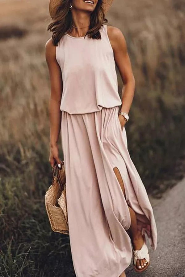 Women's Flowing Maxi Dress with Side Slit — Effortless Summer Dress for Garden Parties & Special Occasions | Koossa