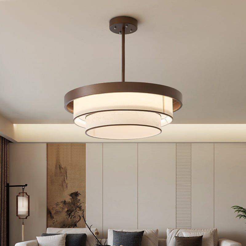 Layered Fabric Ring Pendant Light Bronze Frame LED Indoor Ceiling Fixture for Dining Entryway | Lonoma