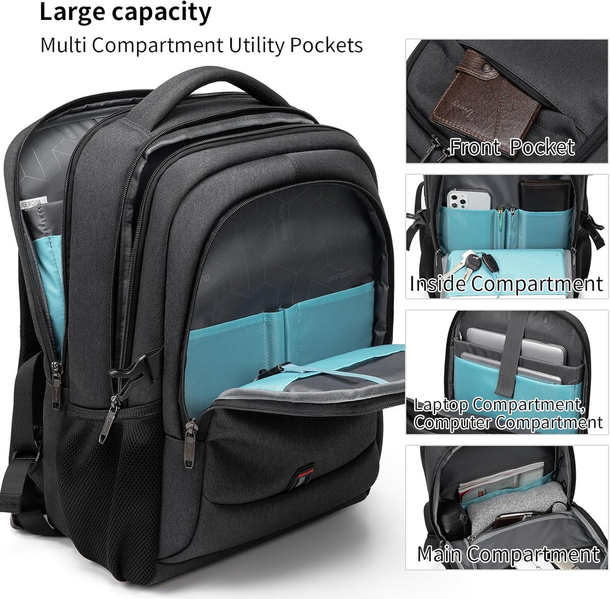 Laptop Backpack with USB Charging Port, Padded Compartment for 17 Inch Notebooks, Multiple Organizer Pockets, Trolley Sleeve for Business | Lonoma