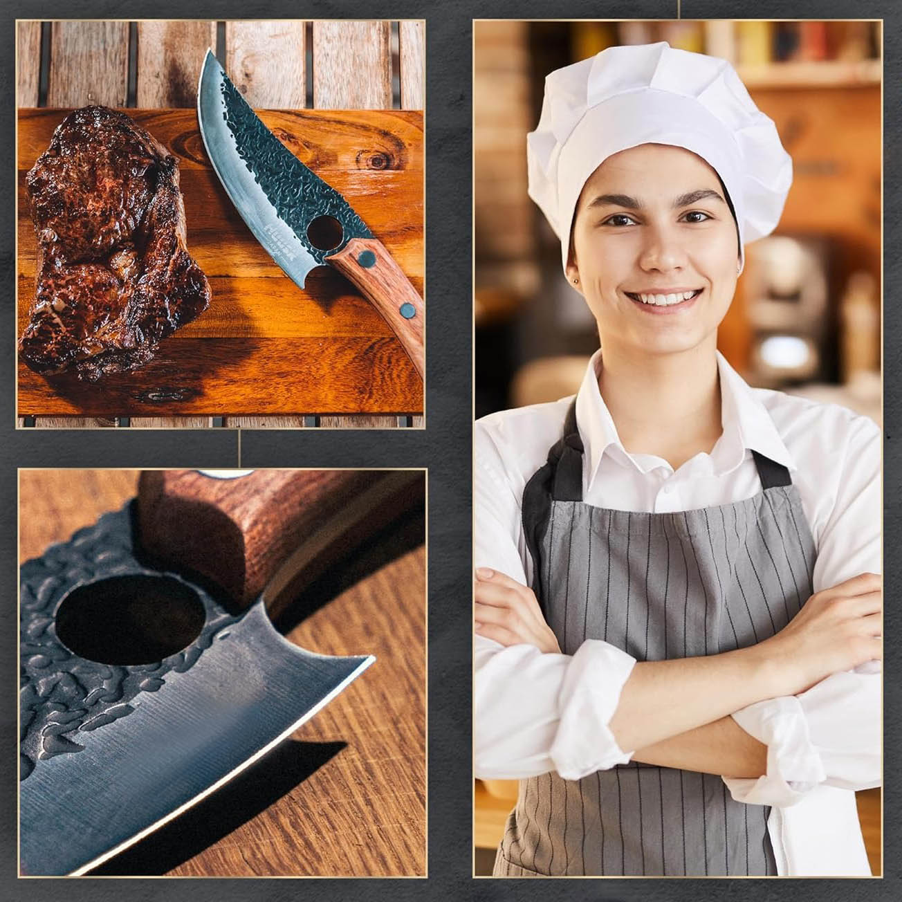Couteau de Chef 20 cm Acier Inoxydable Manche Bois Coupe Précise Viande Légumes Cuisine Équilibre Japonais | Koossa