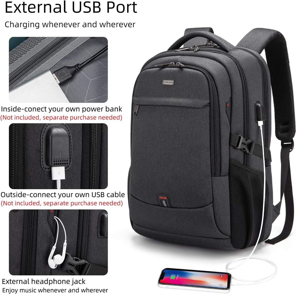 Laptop Backpack with USB Charging Port, Padded Compartment for 17 Inch Notebooks, Multiple Organizer Pockets, Trolley Sleeve for Business | Lonoma