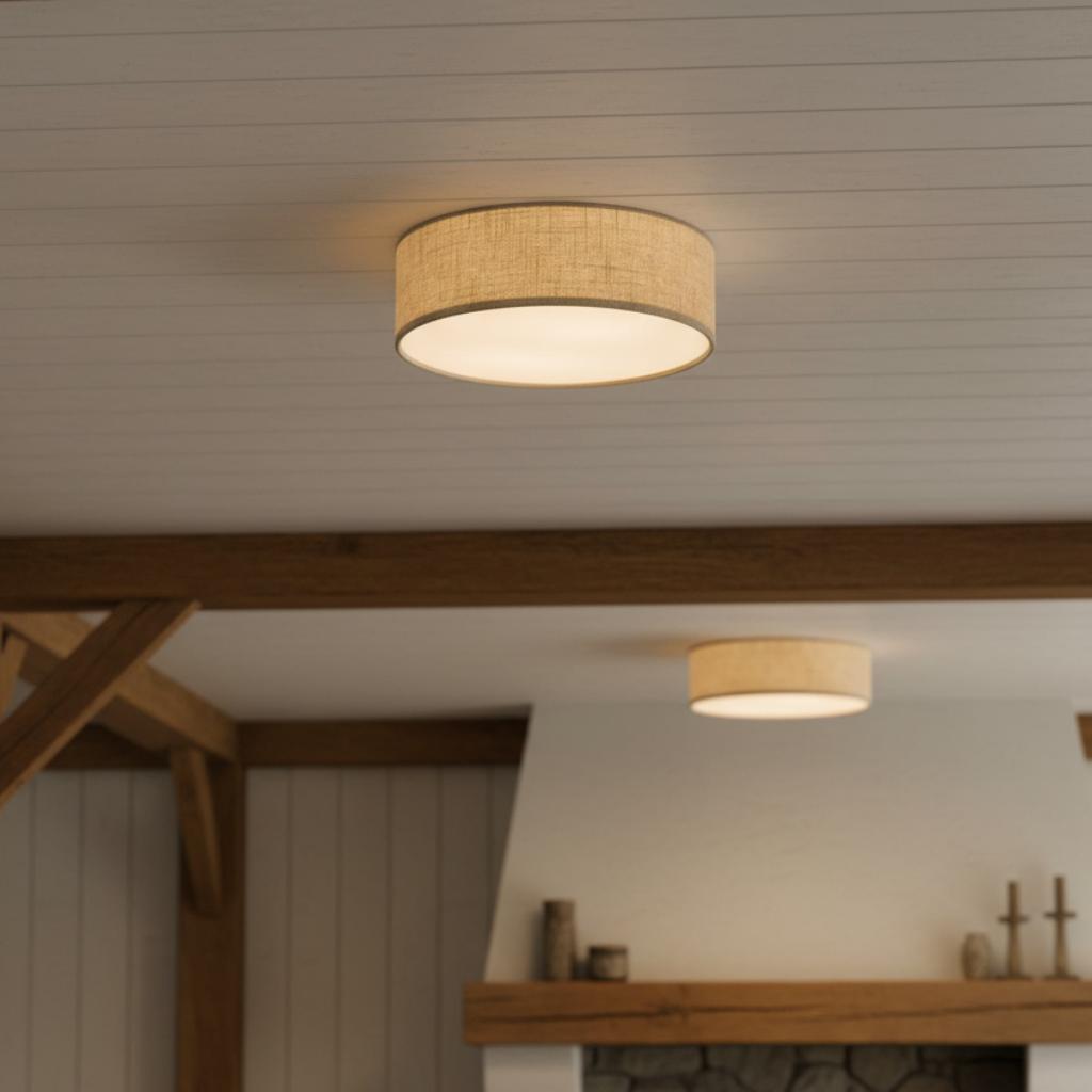 Flush Mount Drum Shade Ceiling Light with Fabric Shade for Entryway, Hallway, Bedroom, Dining Room, Kitchen | Lonoma