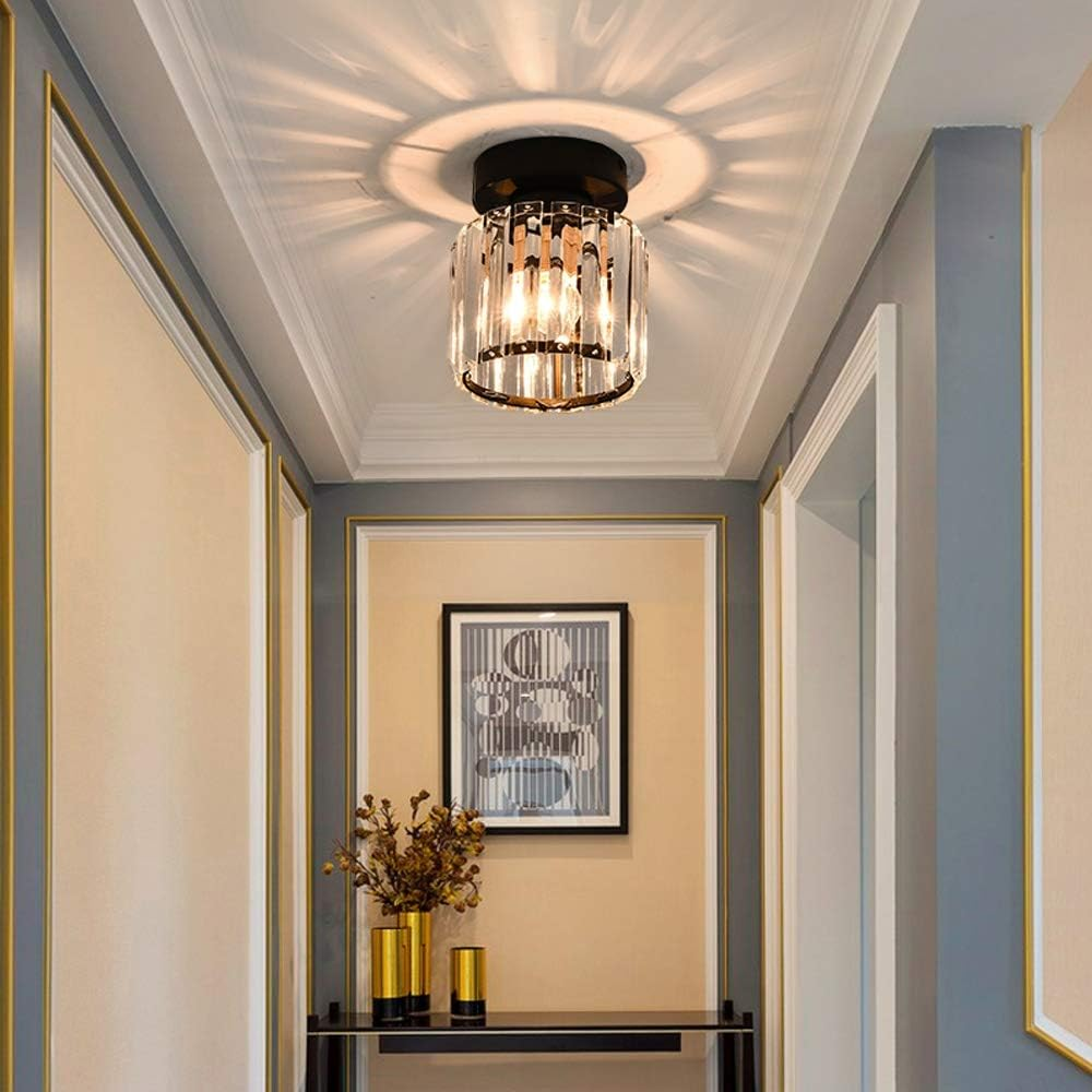 Plafonnier Cristal Élégant E27 Montage Apparent Moderne Noir Or Argenté pour Entrée Salon Chambre Bureau | Koossa