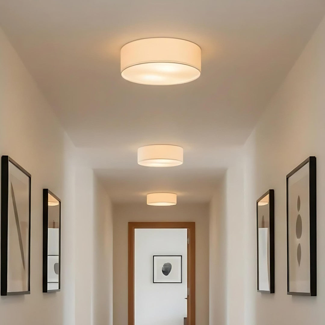 Flush Mount Drum Shade Ceiling Light with Fabric Shade for Entryway, Hallway, Bedroom, Dining Room, Kitchen | Lonoma