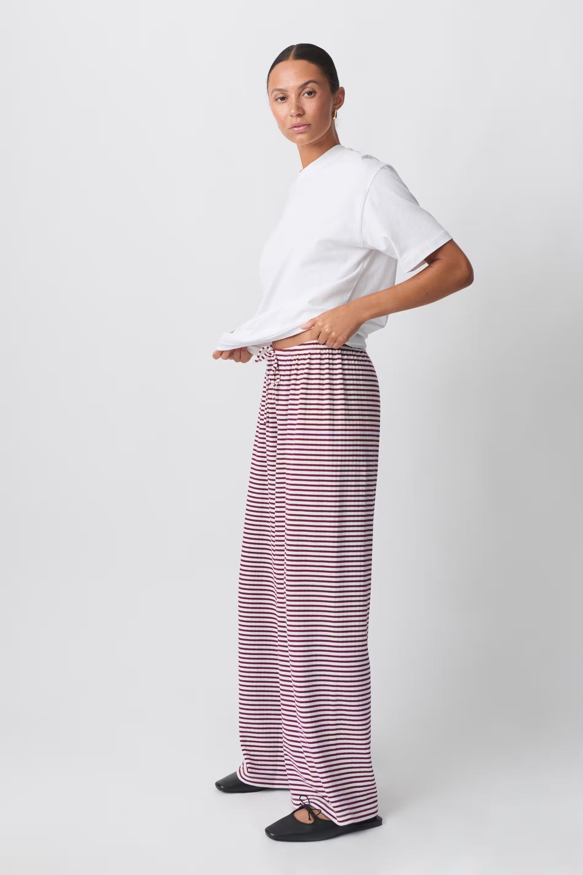 Women's Vertical Stripe Relaxed Trousers in Blue, Black, Red & Green – Lightweight Wide-Leg Spring Summer Casual Trousers for Everyday Elegance | Koossa