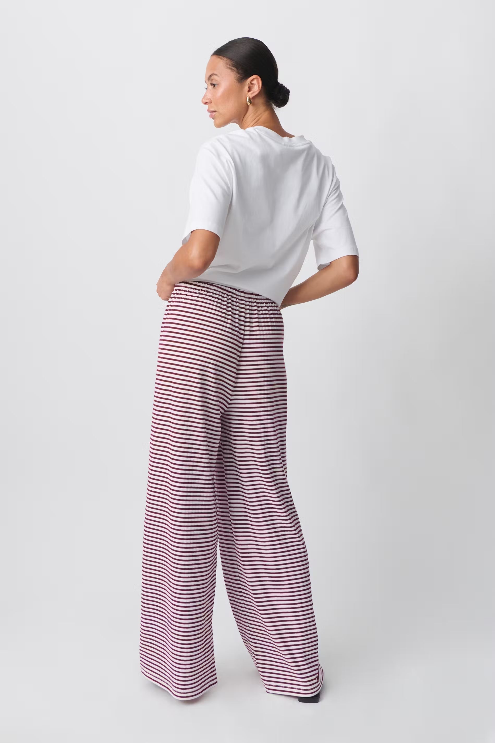 Women's Vertical Stripe Relaxed Trousers in Blue, Black, Red & Green – Lightweight Wide-Leg Spring Summer Casual Trousers for Everyday Elegance | Koossa