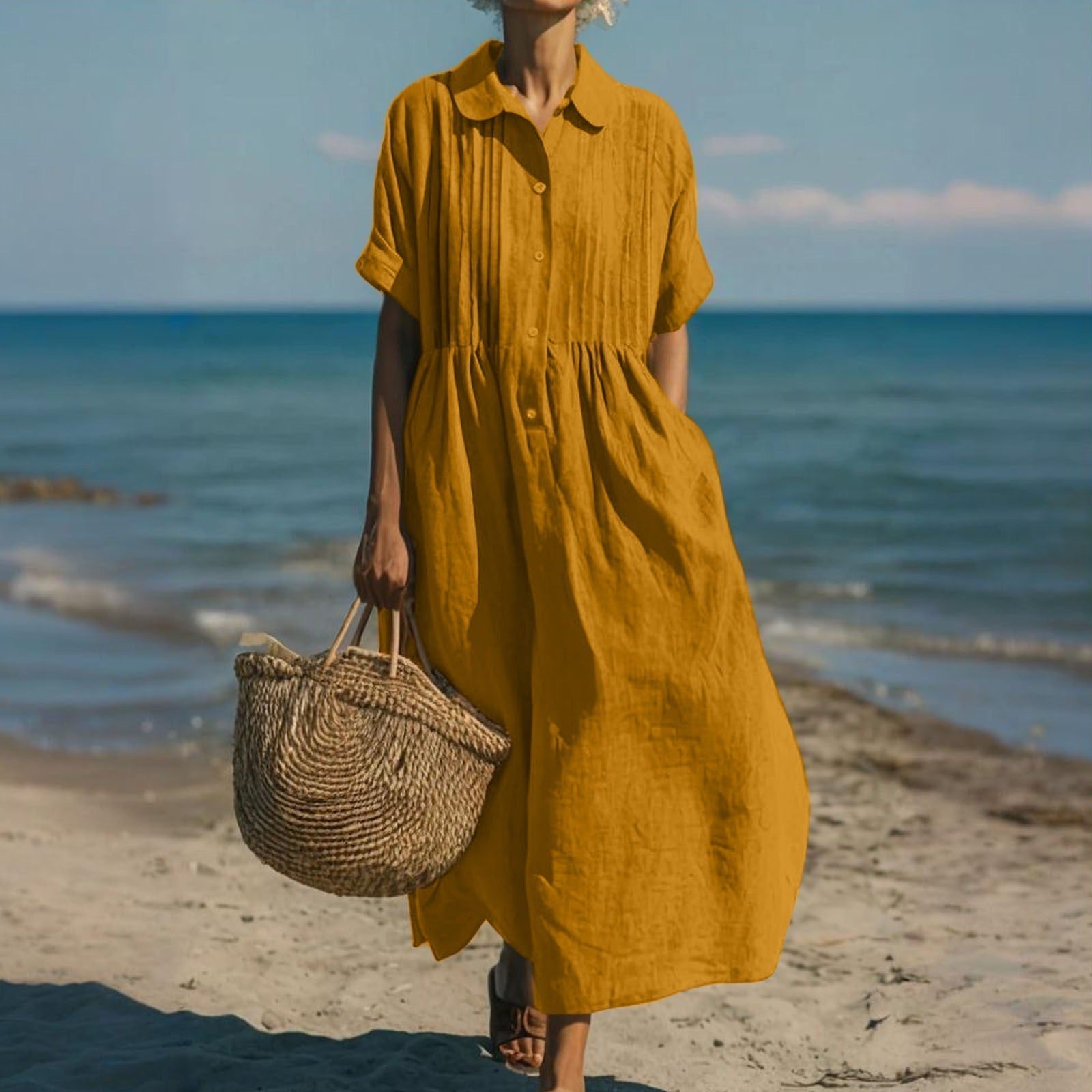 Cotton Collared Shirt Dress with Button Front in Ten Classic Colours for Spring and Summer Occasions | Koossa
