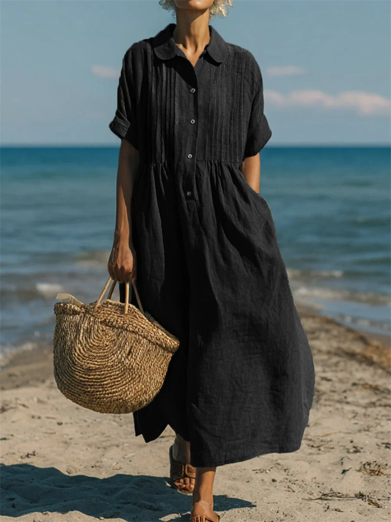 Cotton Collared Shirt Dress with Button Front in Ten Classic Colours for Spring and Summer Occasions | Koossa