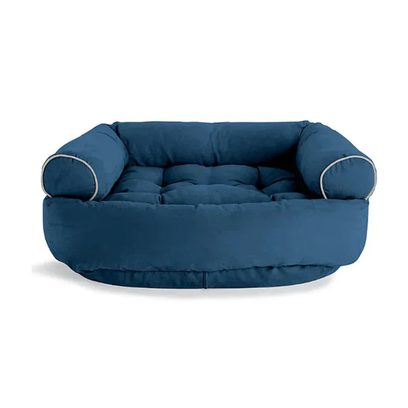 Dog Bed Orthopaedic Calming Raised Edges Washable Cover Sofa Style Grey Navy Cream Anti-Anxiety Nest Cushion Pet Couch | Koossa