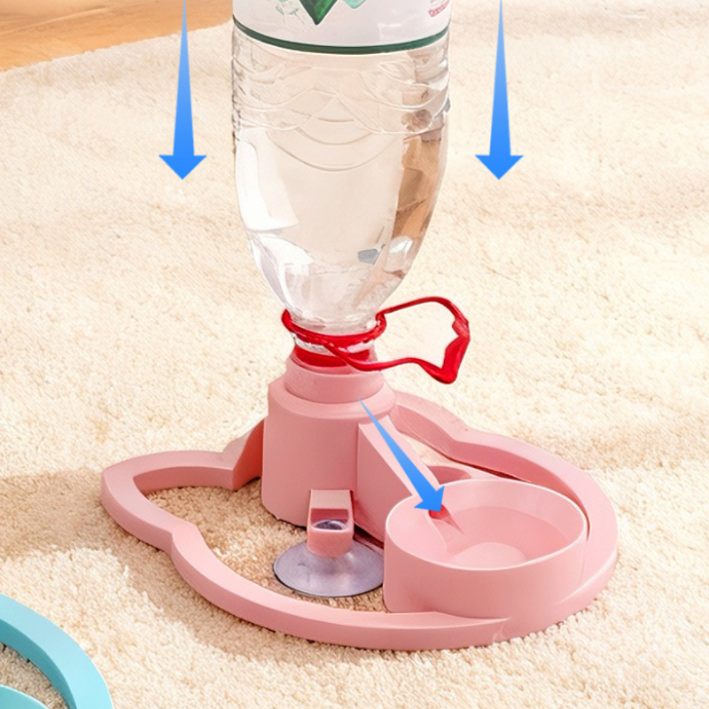 Pet Water Dispenser Bottle Adapter Gravity Auto Refill Cat Dog Drinking Station No-Spill Indoor Blue Pink | Koossa