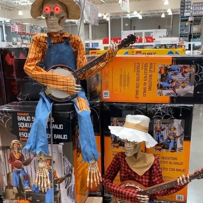 Motion-Activated Musical Skeleton Pair with Banjos – Animated Halloween Decoration for Parties & Haunted Houses | Lonoma