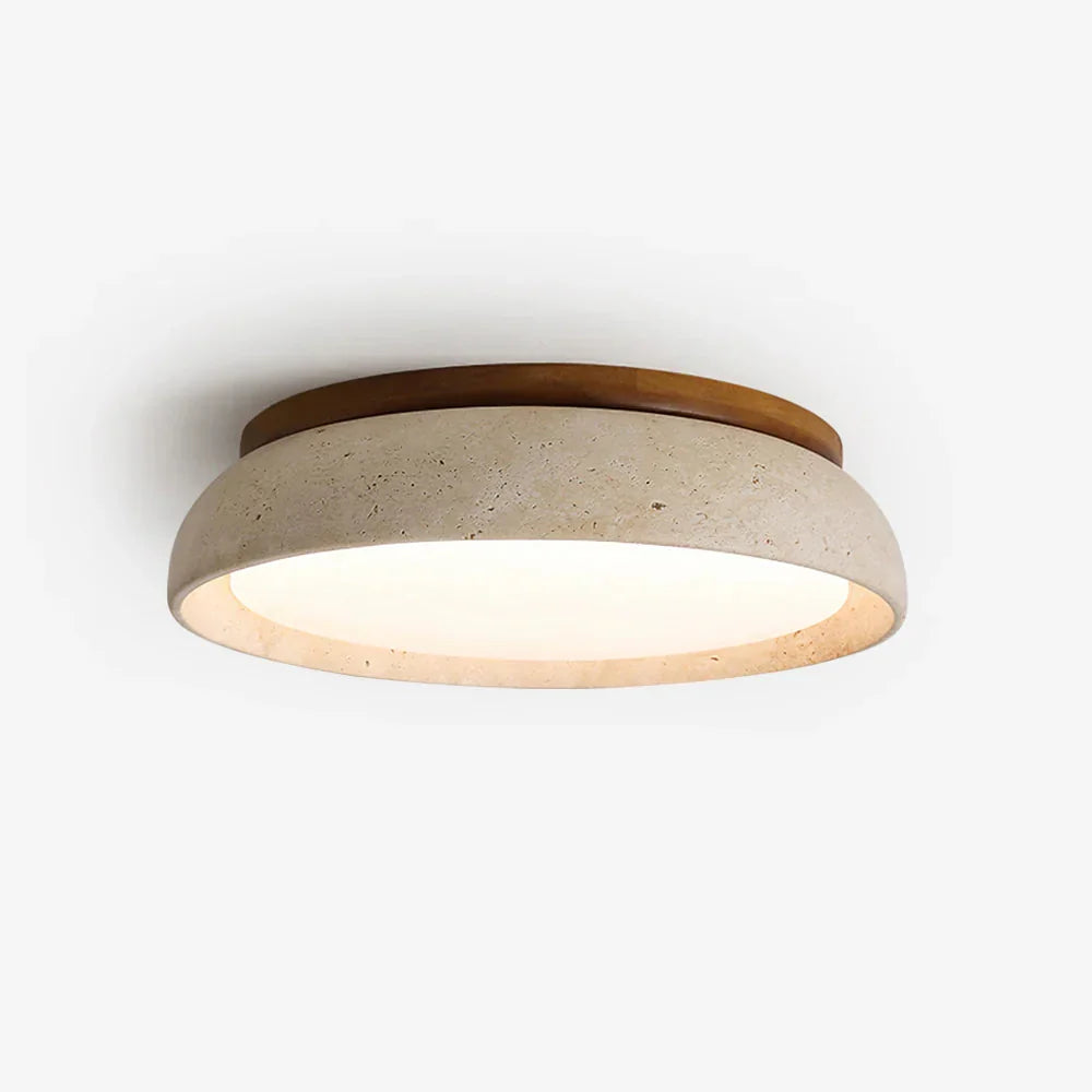 Plafonnier Sculpture Pierre de Travertin Beige Naturel 30 cm 43 cm Lumière Douce Scandinave Ambiance Chaleureuse | Koossa