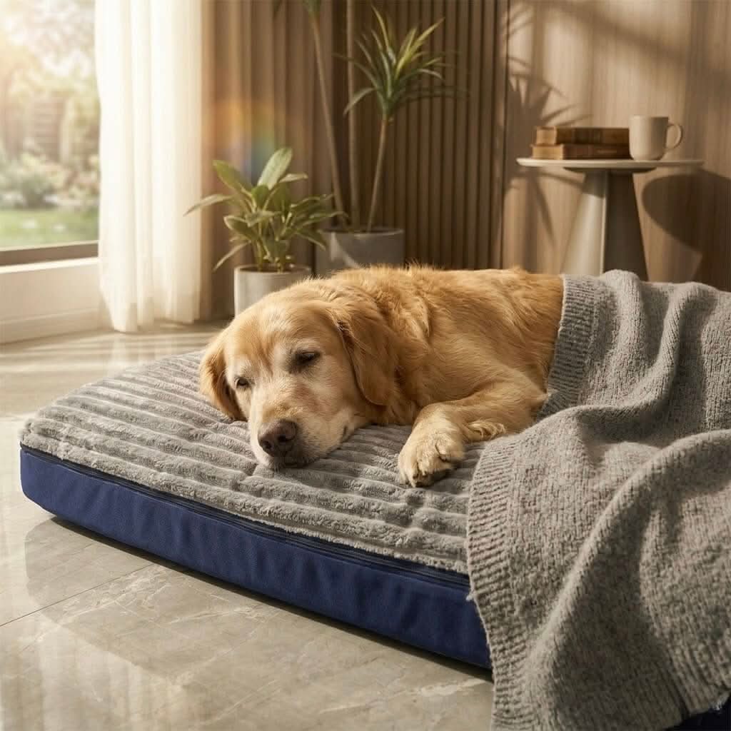Dog Bed Orthopedic Memory Foam Flakes Washable Cover Anti-Slip Joint Support Senior Pets | Koossa