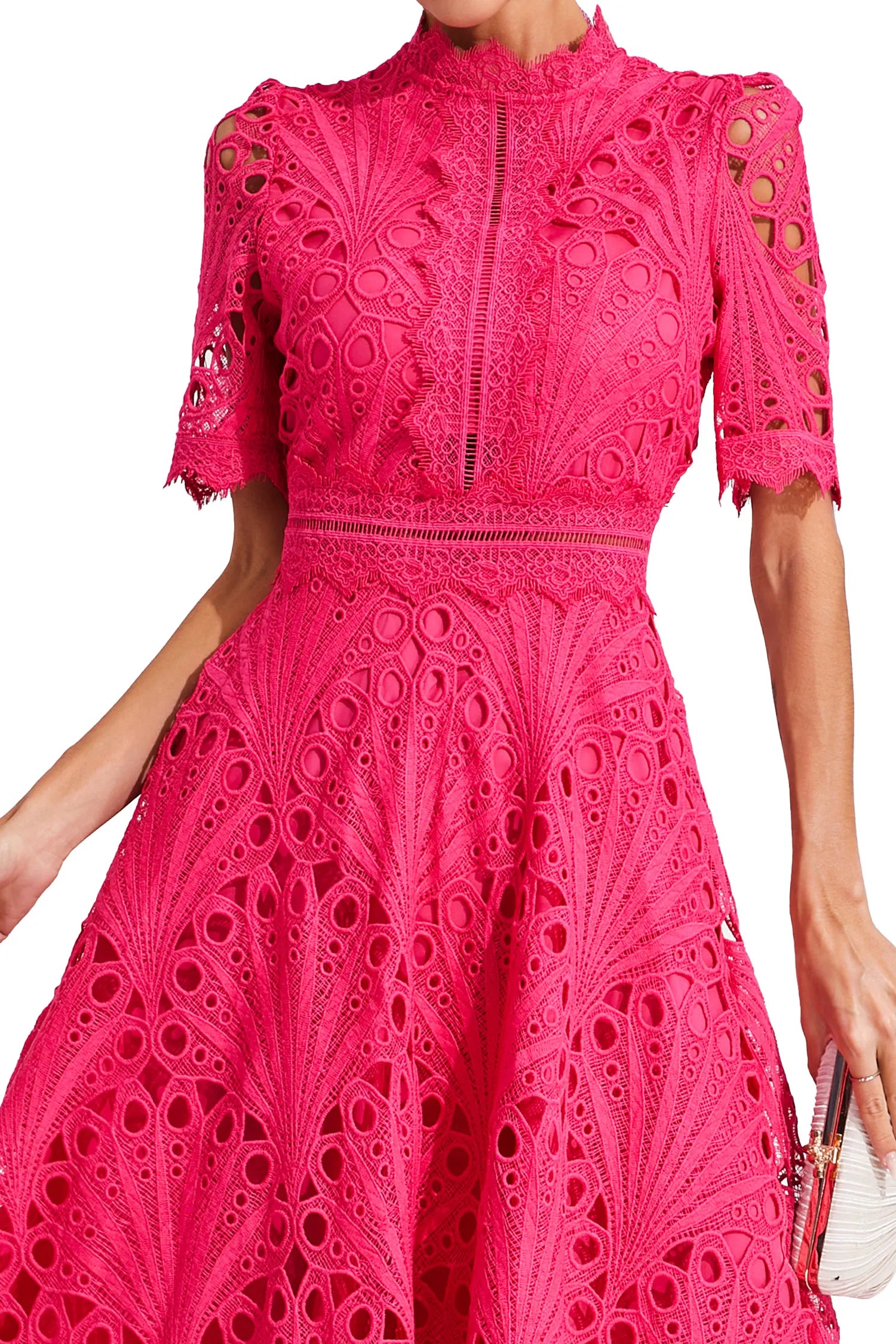 Rose Pink Fit & Flare Midi Dress | High Neck Elegance for Festive Occasions & Celebrations | Koossa