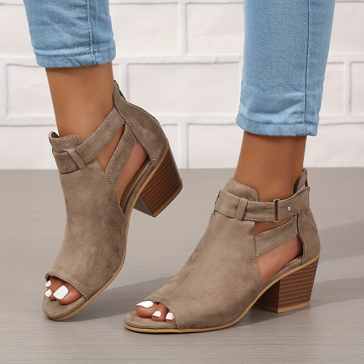 Women's Peep-Toe Block Heel Sandals with Ankle Strap and Cut-Out Detail for Summer Occasions | Koossa