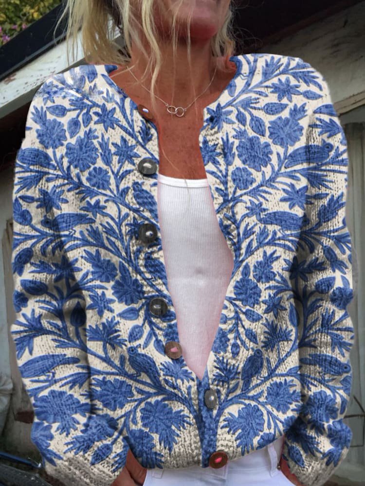 Women's Floral Cardigan — Elegant Round Neck Cardigan for Everyday Styling & Casual Occasions | Koossa
