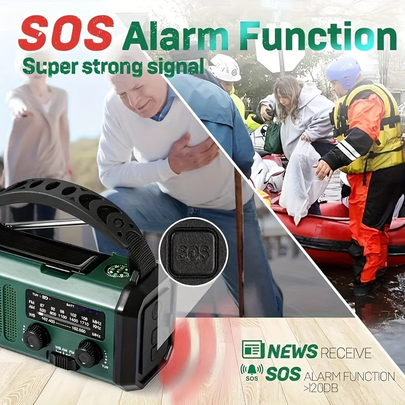 Emergency Weather Radio with Solar Hand Crank, 10000mAh Power Bank, LED Flashlight, AM FM NOAA, SOS Alarm, Compass for Camping | Lonoma