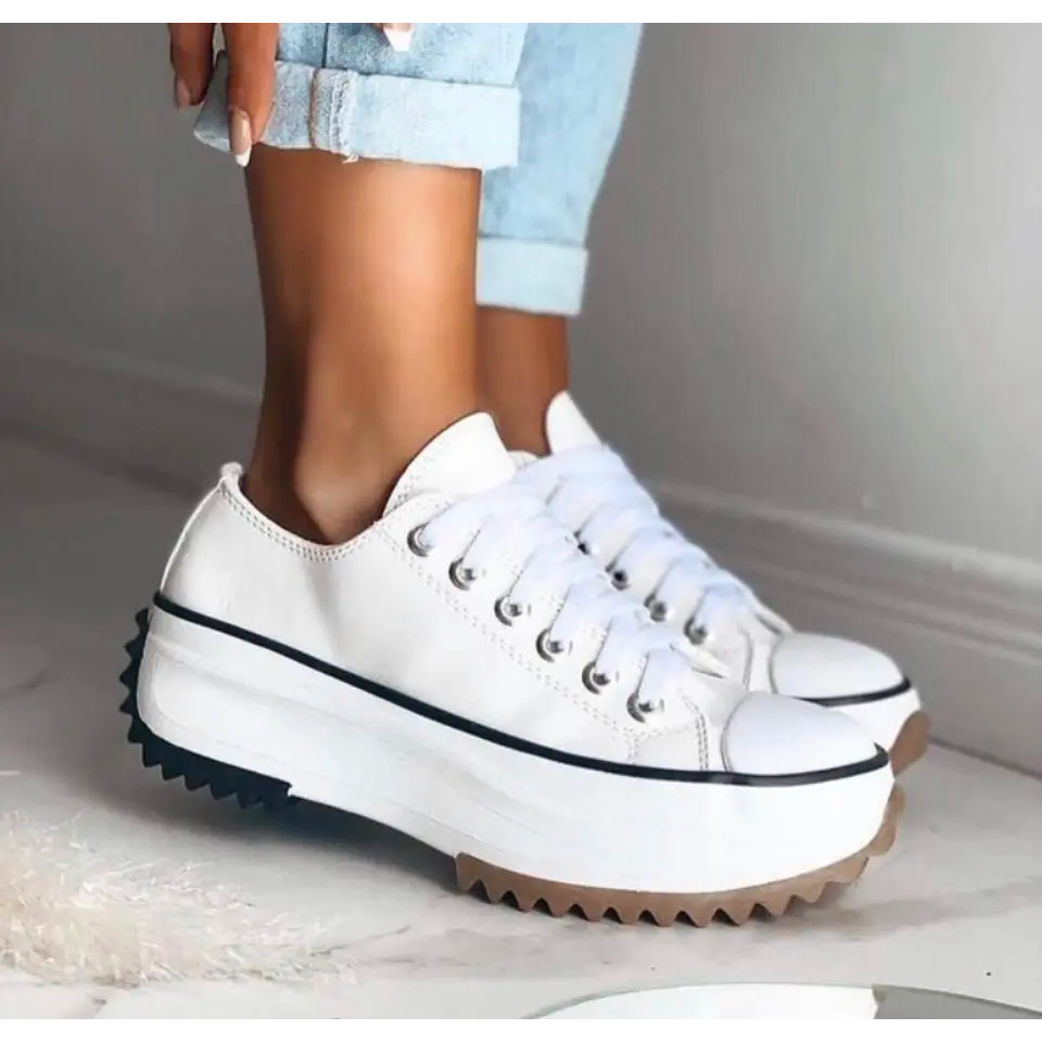 Platform Trainers with Ridged Sole in Brown, Black, White and Safari Beige | Chunky Lace-Up Sneakers for Women | Everyday Casual Footwear | Koossa