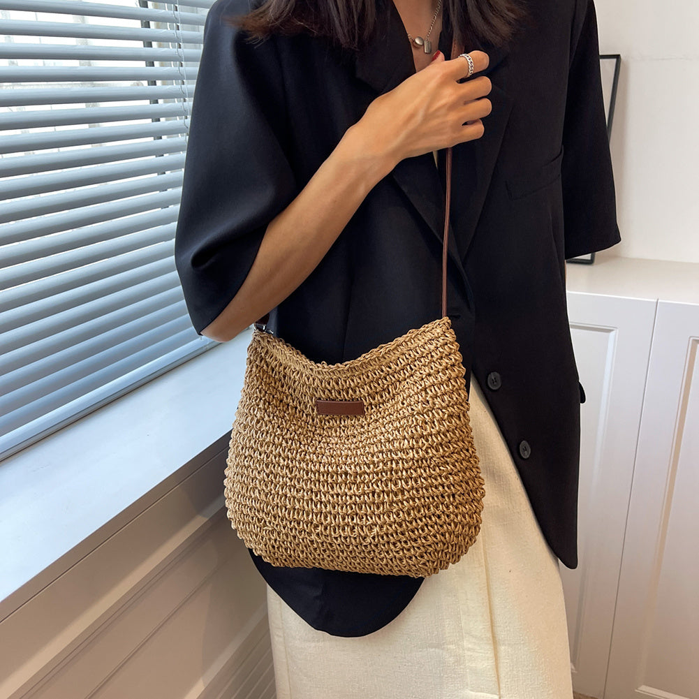 Women's Textured Shoulder Bag in Beige and Brown | Casual Everyday Handbag with Long Strap | Lightweight Summer Accessory for Relaxed Weekend Outings | Koossa