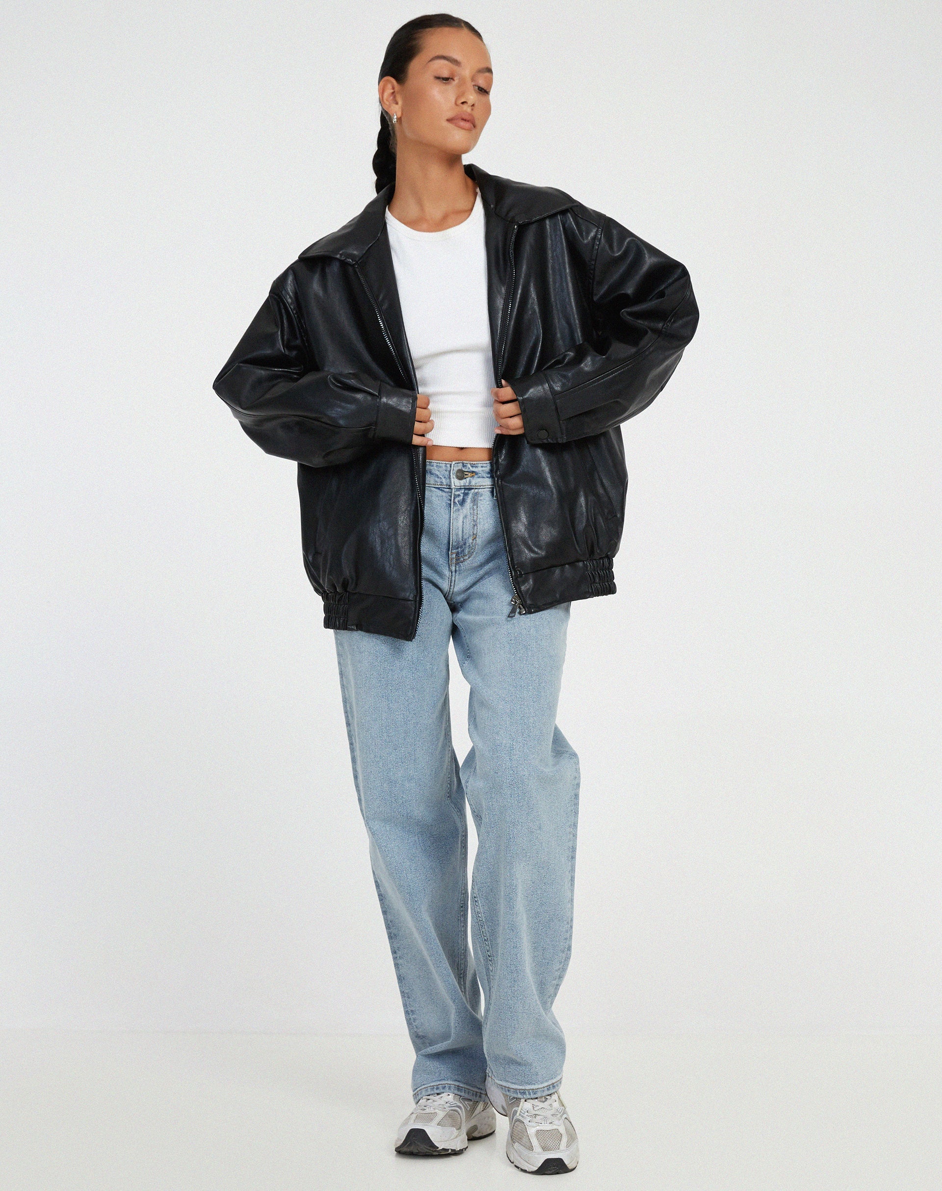 Women's Oversized Faux Leather Jacket — Relaxed Fit Jacket for Summer Evenings & Transitional Weather | Koossa