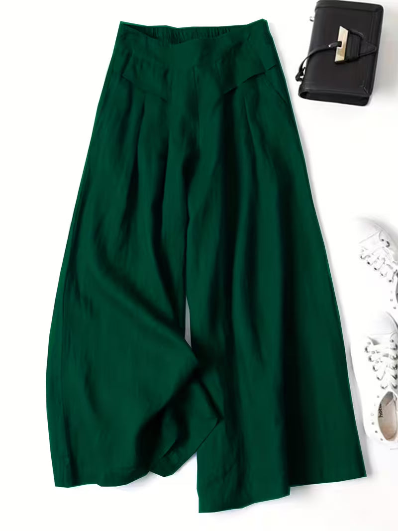 Lightweight Wide-Leg Trousers with Elasticated Waist in Breathable Cotton Blend for Everyday Comfort | Koossa