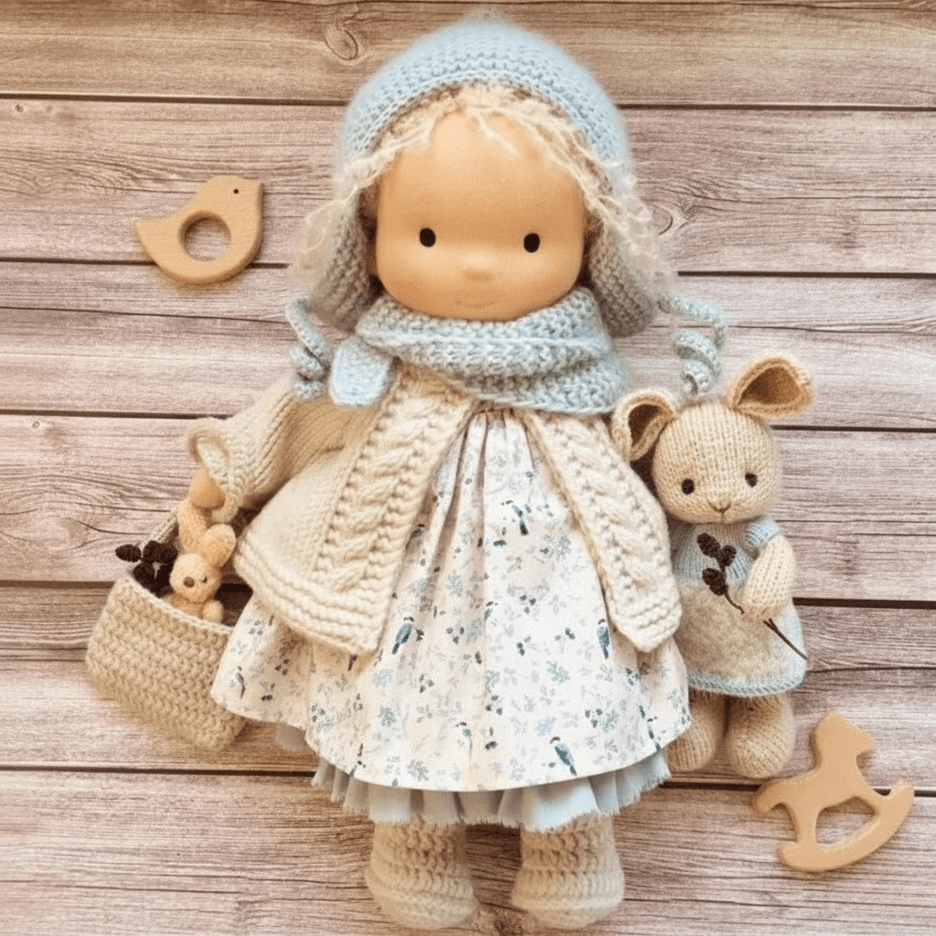 Handmade Cotton Waldorf Doll, Soft Cloth Baby Doll for Toddlers & Preschoolers, Natural Fabric Stuffed Toy for Imaginative Play | Lonoma