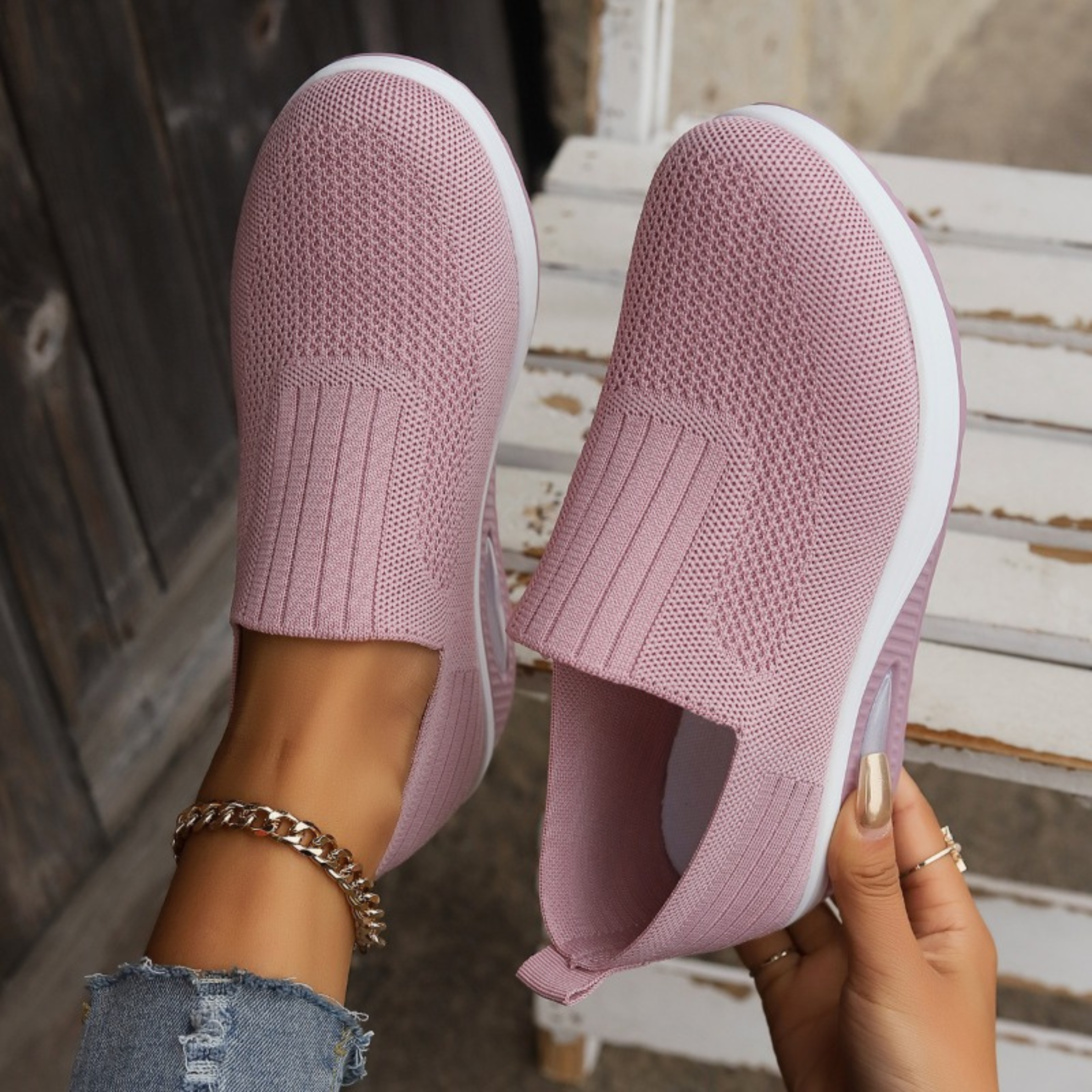 Women's Slip-On Wedge Trainers with Stretch Mesh Upper — Comfortable Everyday Trainers for Active Casual Wear | Koossa