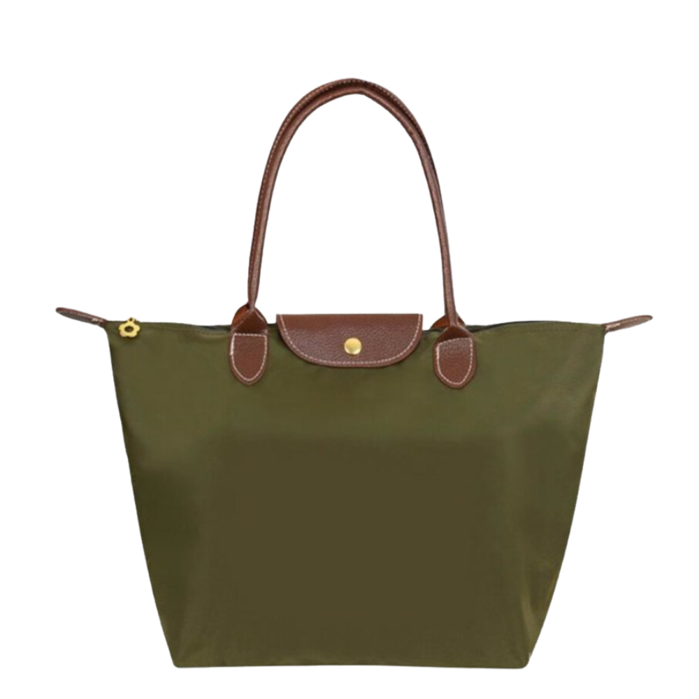 Water-Resistant Nylon Tote Bag with Leather Accents, Large Zip Top Shoulder Handbag for Work, Travel, Weekend and Everyday Use | Lonoma