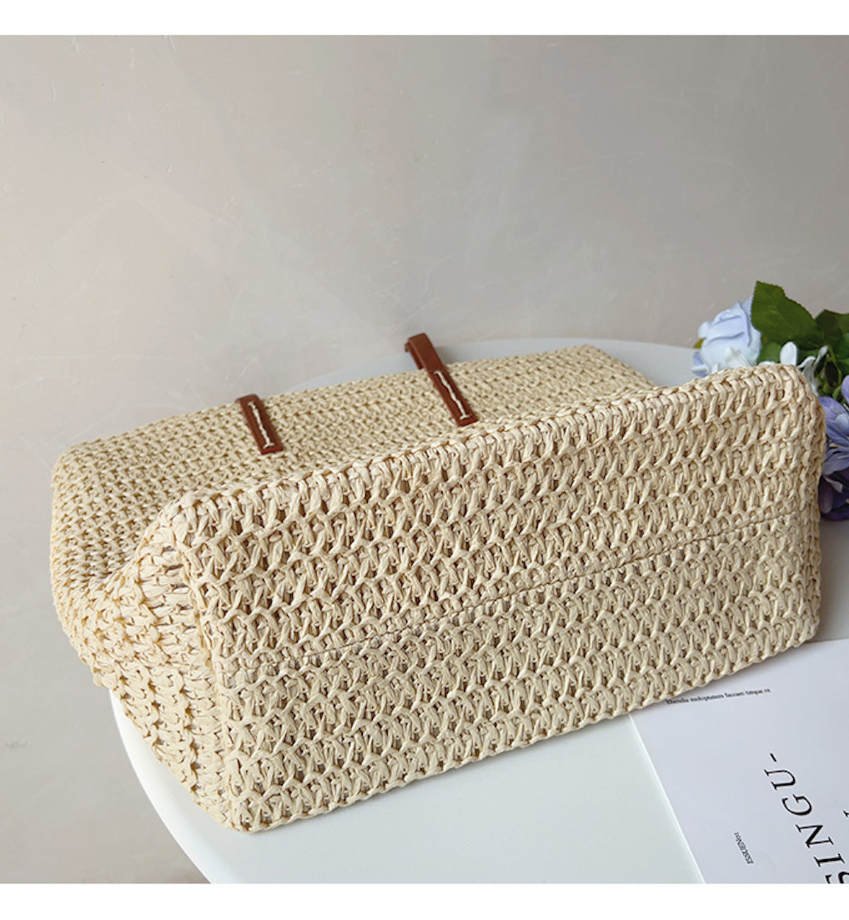 Panier tressé en osier avec anses cuir pour marché et ville style scandinave naturel beige intemporel | Koossa