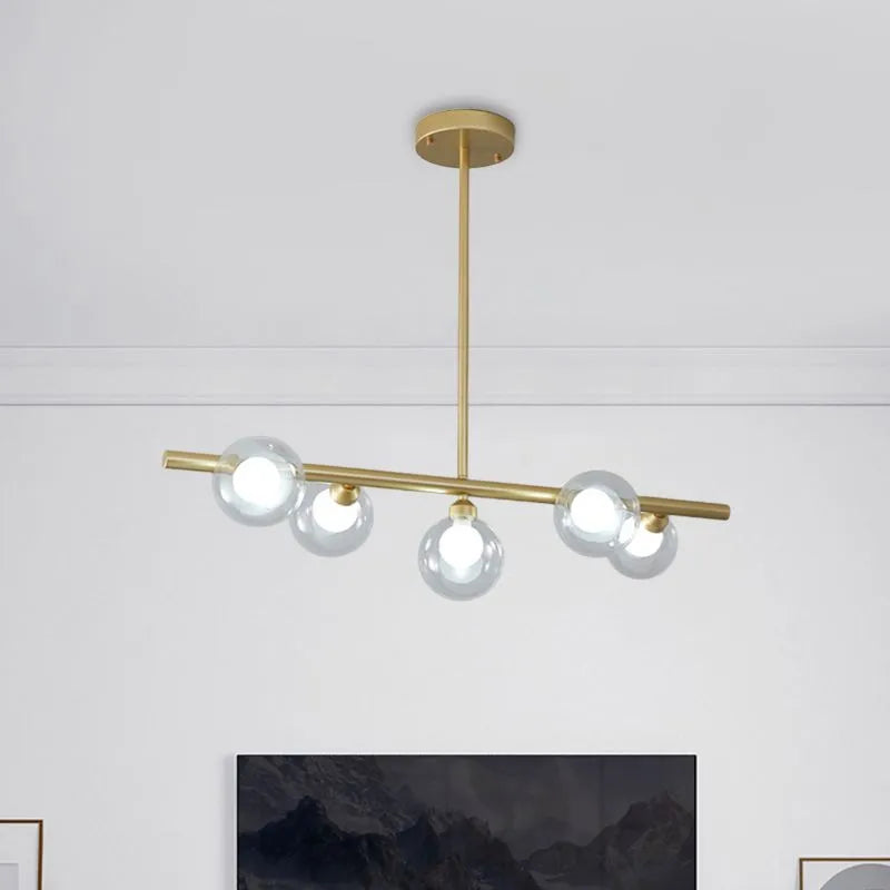 Hanging Island Chandelier Metal Frame Orb Glass Shades 5 or 6 Bulbs Black Gold for Dining Kitchen Living | Lonoma
