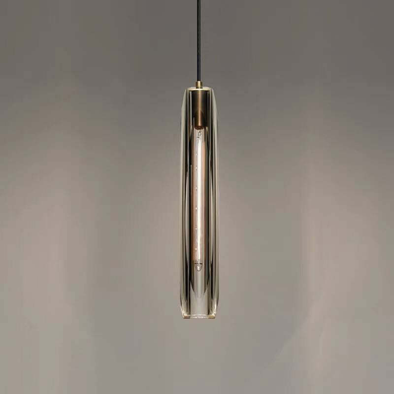 Glass Pendant Light with Brass Finish and Smoke Shade | Modern Drop Ceiling Fixture with E14 Socket | Adjustable Hanging Lamp | Lonoma