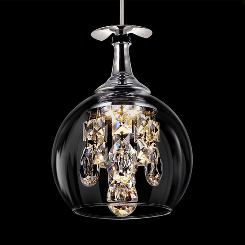 Clear Crystal Pendant Light, Wine Glass Shape Hanging Ceiling Lamp with Adjustable Cord for Dining Room, Kitchen Island & Bedroom | Lonoma