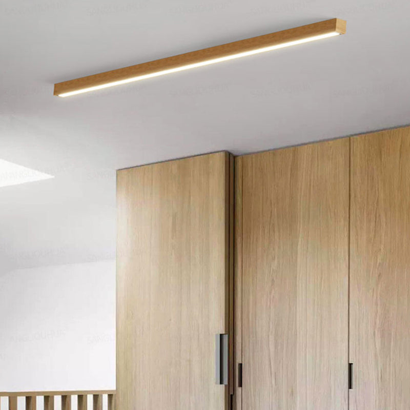 Flush Mount Linear LED Ceiling Light with Wood Frame and Acrylic Diffuser for Kitchen, Bedroom, Hallway | Lonoma