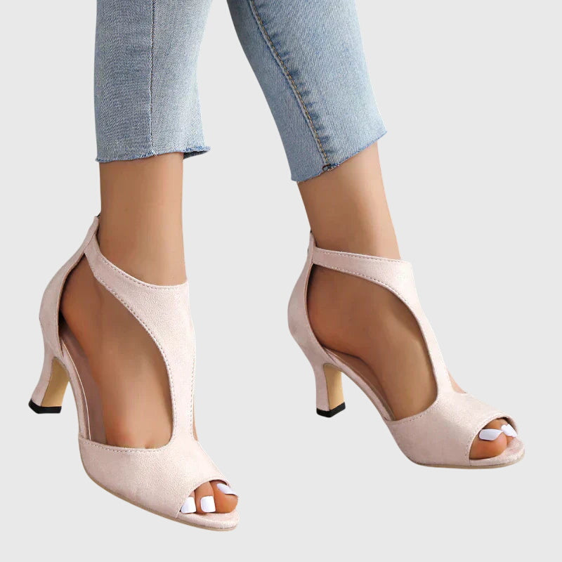 Cutout Open-Toe Heels in Pink and Black for Spring Weddings Garden Parties Elegant Summer Evening Footwear | Koossa