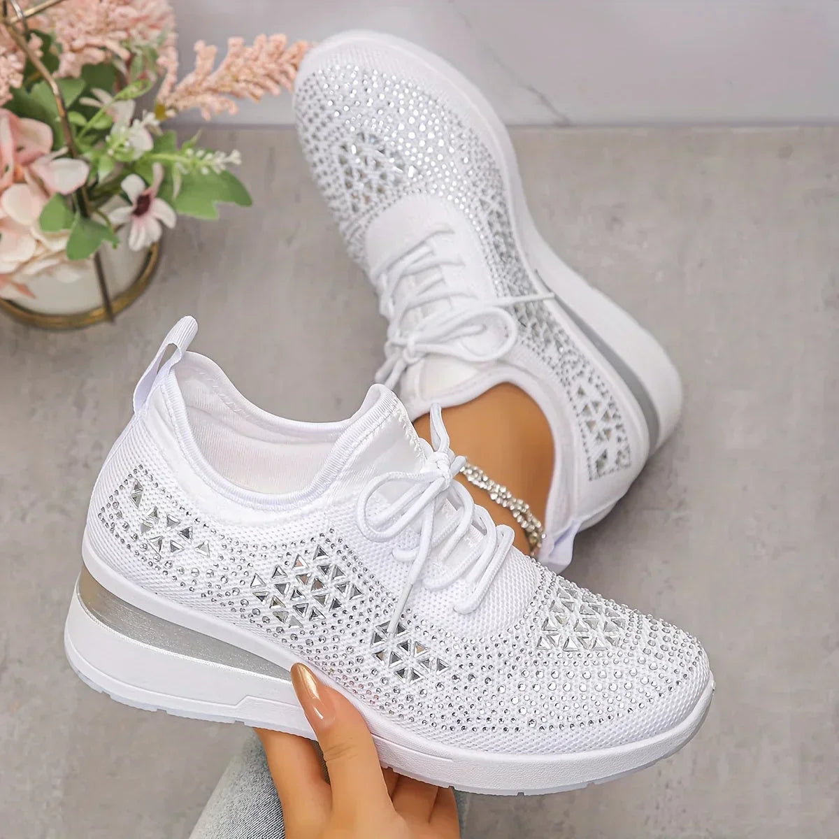 Women's Ergonomic Lace-Up Trainers in Premium Canvas with Cushioned Sole for All-Day Comfort | Koossa