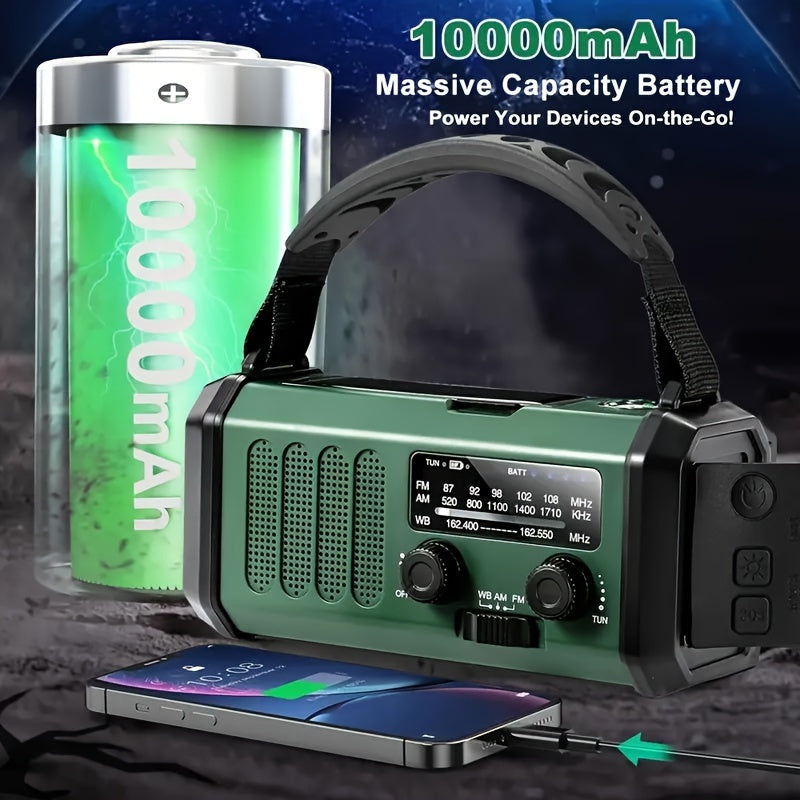 Emergency Weather Radio with Solar Hand Crank, 10000mAh Power Bank, LED Flashlight, AM FM NOAA, SOS Alarm, Compass for Camping | Lonoma