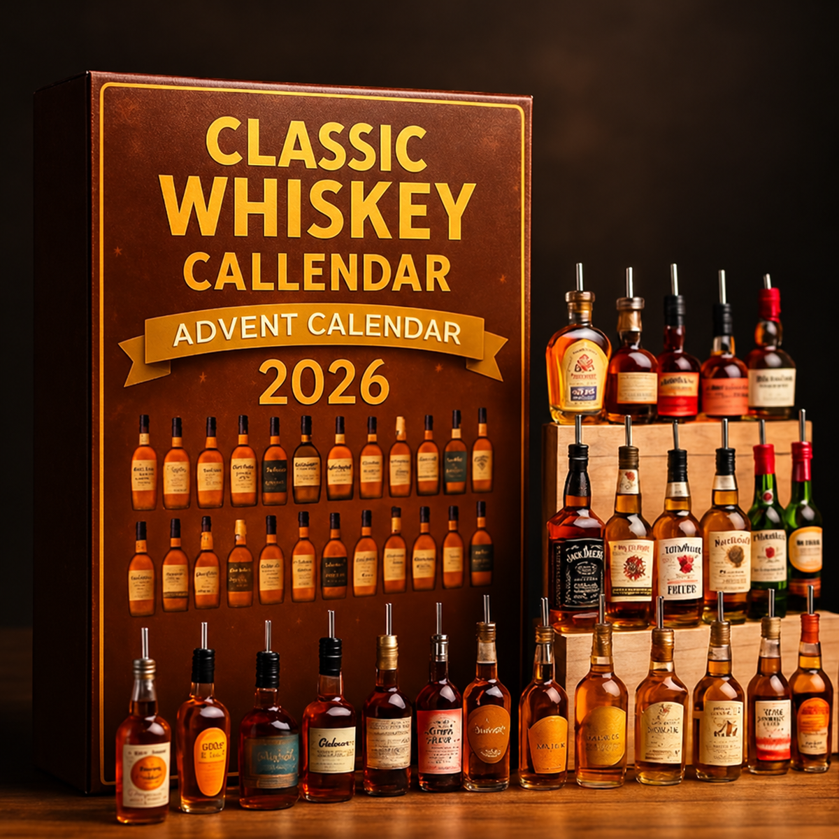 Holiday Countdown Display Set with 24 Decorative Miniature Ornaments — Classic Whiskey-Inspired Advent Calendar for Christmas Decor & | Lonoma