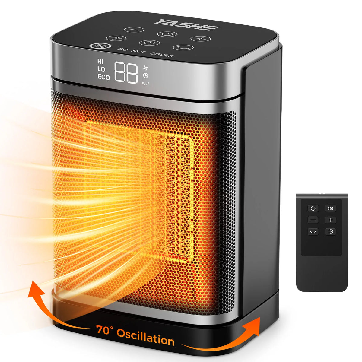 Verwarming - 1500W ruimteverwarmer met afstandsbediening, ECO-thermostaat 59-95 ° F, 70 ° Oscillatie, 0-24 uur timer
