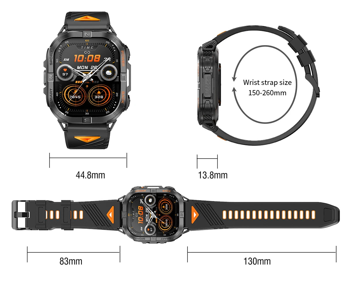 Rugged Outdoor Smartwatch with Built-In GPS Compass Bluetooth Calling 2.13-Inch AMOLED Display 580mAh Battery LED Flashlight Fitness Tracker | Lonoma