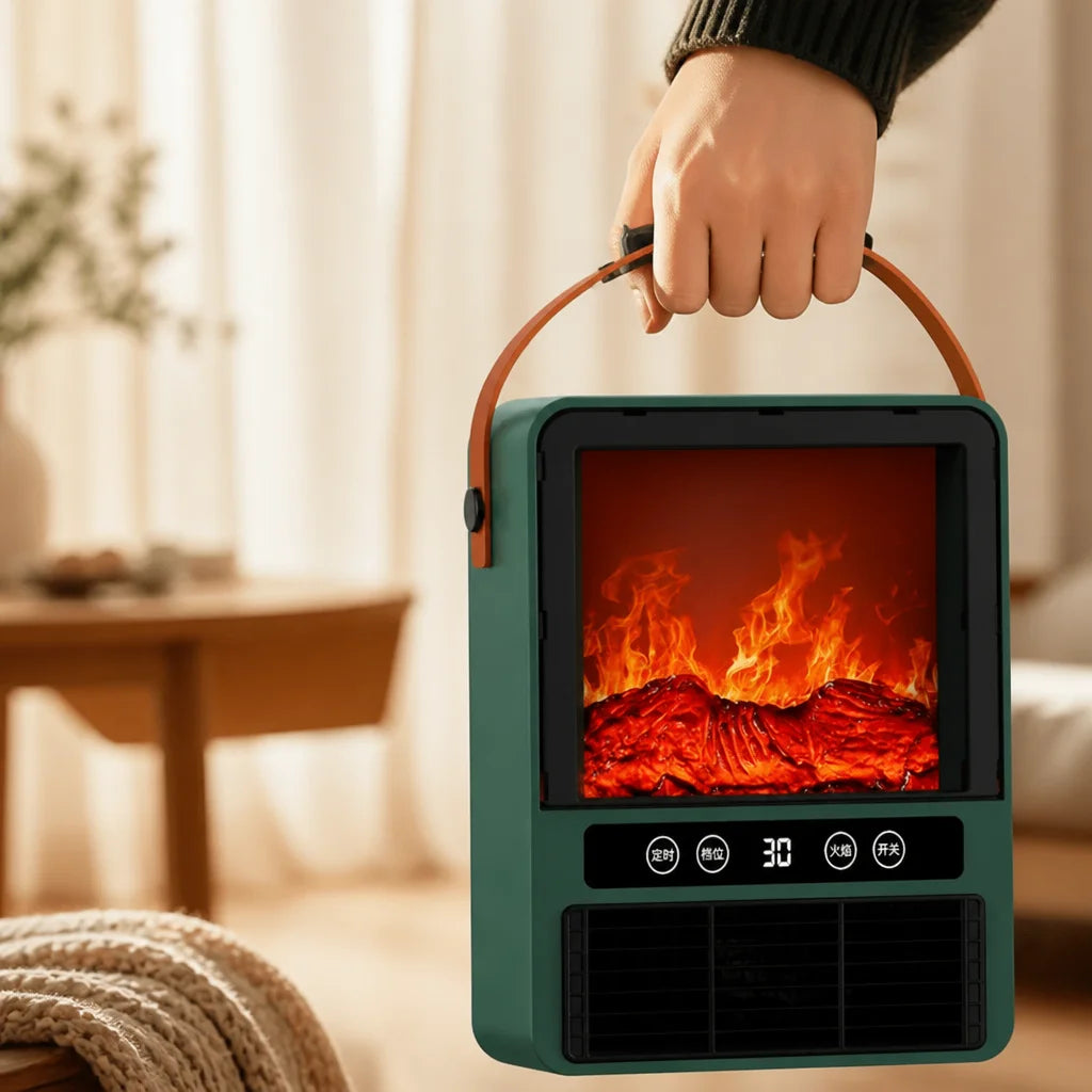 Ceramic Space Heater with 3D Flame Effect & Realistic Fire Sounds for Bedroom, Living Room, Office Desktop | Lonoma