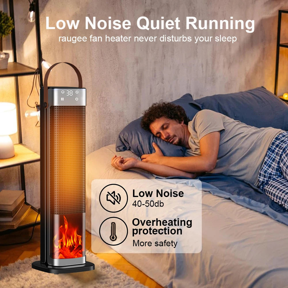 Tower Space Heater 2000W with Flame Effect & Timer for Bedroom, Office, Home Heating | Portable Electric Heater Touch Control | Lonoma