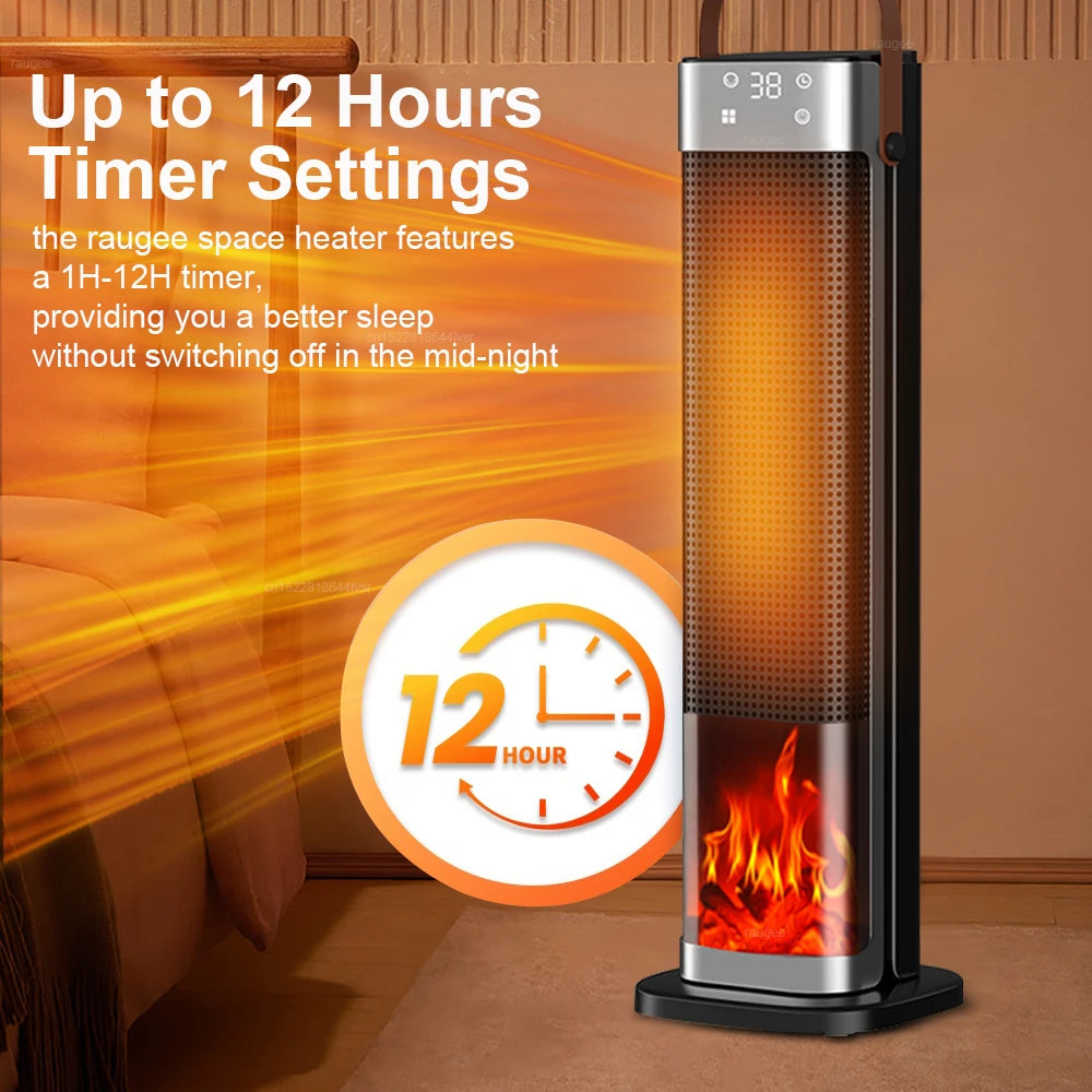 Tower Space Heater 2000W with Flame Effect & Timer for Bedroom, Office, Home Heating | Portable Electric Heater Touch Control | Lonoma