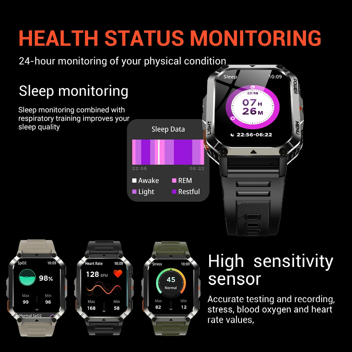 Tactical GPS Smartwatch with AI Voice Assistant + Bluetooth Calling + 120 Sport Modes + Built-In LED Flashlight for Hiking Outdoor Adventures | Lonoma