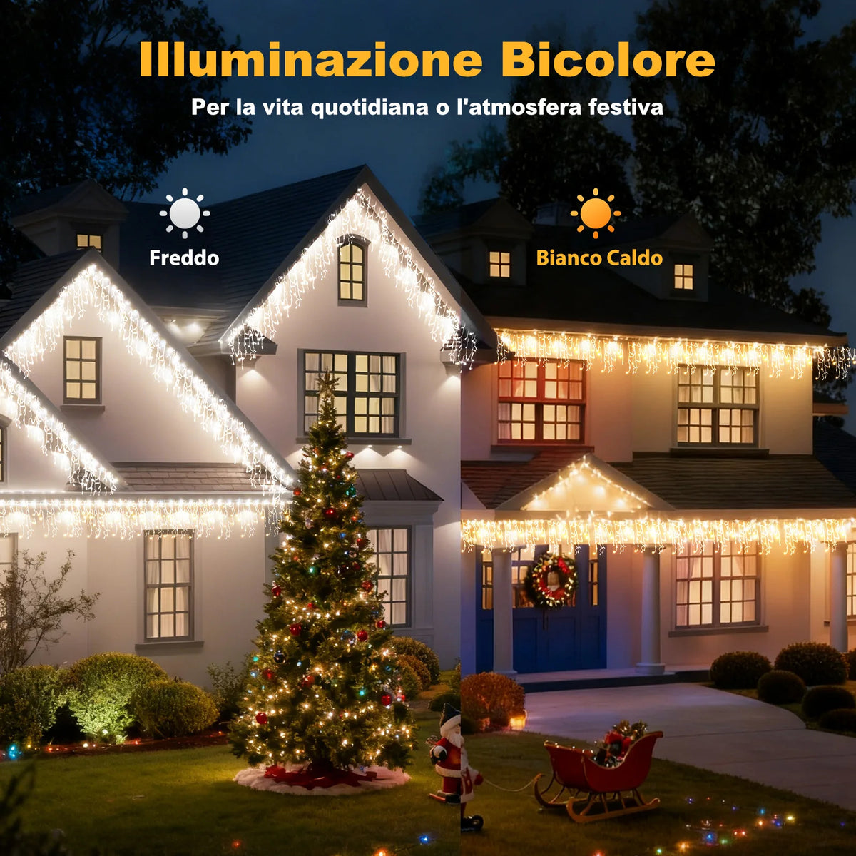Outdoor LED Icicle String Lights – 200-1800 LEDs, 16.4-147.6 ft, App & Dimmer, 17 Modes, Music Sync, Timer, IP65 Waterproof, Dual Color | Lonoma