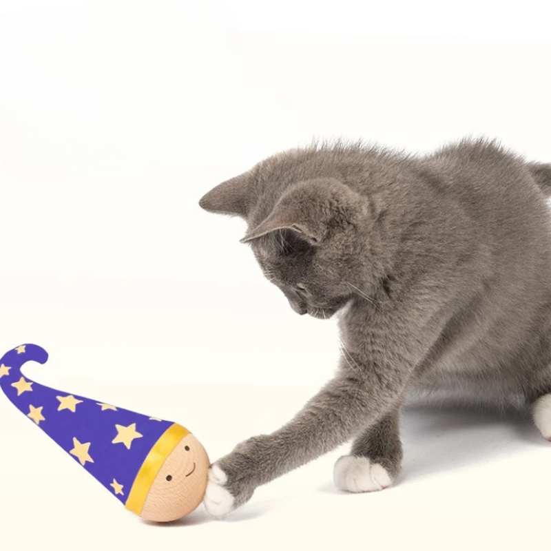 Cat Tumbler Toy Wobble Self-Righting Smiling Face Wizard Hat Indoor Kitten Adult Hunt Play Stimulation Roly Poly | Koossa